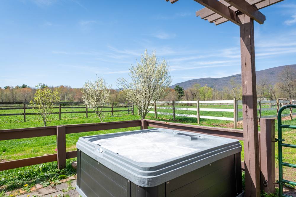 Hot tub with mountain views