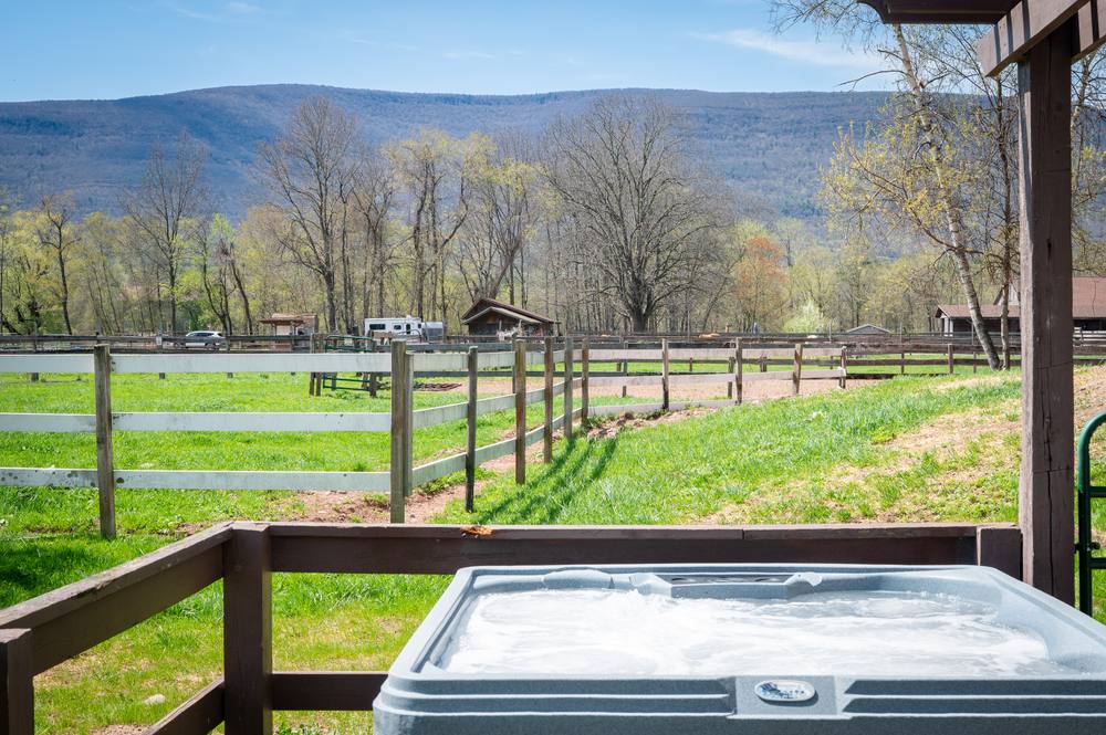Hot tub with mountain views